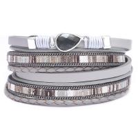 Cowhide Bracelets, Faux Leather, with Zinc Alloy, Rectangle, plated, for woman & multi-strand 