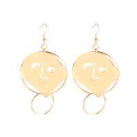 Zinc Alloy Drop Earring, Face, gold color plated, for woman, golden 