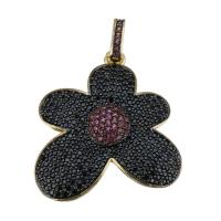 Brass Flower Pendants, real gold plated, micro pave cubic zirconia Approx 