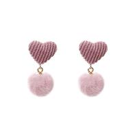 Fluffy Pom Pom Earrings, Cloth, with Plush, stainless steel post pin, Heart, plated, for woman 