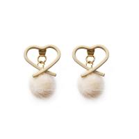 Fluffy Pom Pom Earrings, Zinc Alloy, with Plush, stainless steel post pin, gold color plated, for woman 