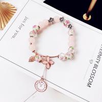 Lampwork Bracelets, with Zinc Alloy, plated, for woman & enamel & gold sand & inner flower Approx 7.5 Inch 