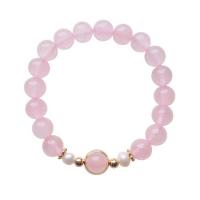 Rose Quartz Bracelet, with Shell Pearl & Zinc Alloy, gold color plated & for woman, pink Approx 6.8 Inch 