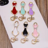 Zinc Alloy Animal Pendants, Cat, gold color plated, enamel & with rhinestone Approx 2mm 