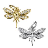 Animal Brass Pendants, Dragonfly, plated, micro pave cubic zirconia Approx 3.5mm 