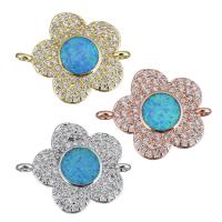 Cubic Zirconia Micro Pave Brass Connector, with Opal, Flower, plated, micro pave cubic zirconia & 1/1 loop Approx 1.5mm 
