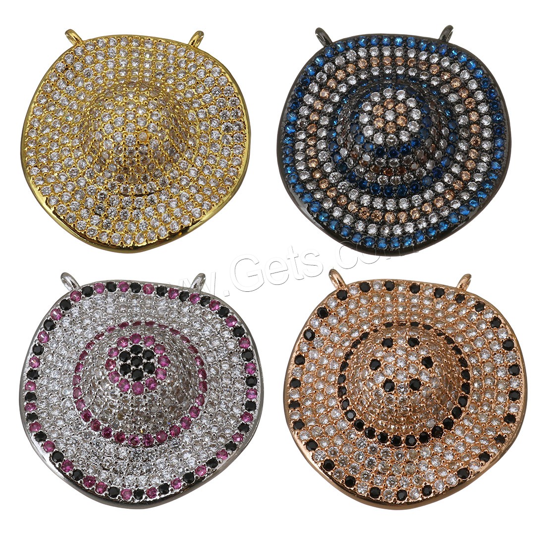 Cubique Pendentif en laiton zircon pavent, chapeau, Placage, pavé de micro zircon & double trou, plus de couleurs à choisir, 26x26x9mm, Trou:Environ 1.5mm, Vendu par PC