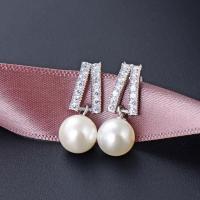 South Sea Shell Drop Earrings, Brass, with Shell Pearl, for woman & with rhinestone, silver color 