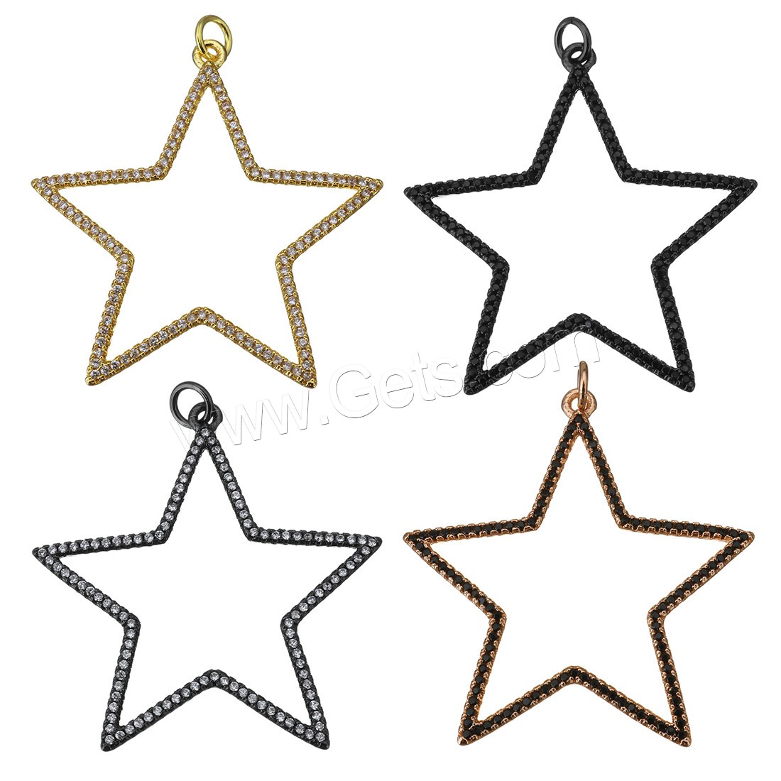 Brass Star Pendants, plated, micro pave cubic zirconia, more colors for choice, 42x43x3mm, Hole:Approx 4mm, Sold By PC
