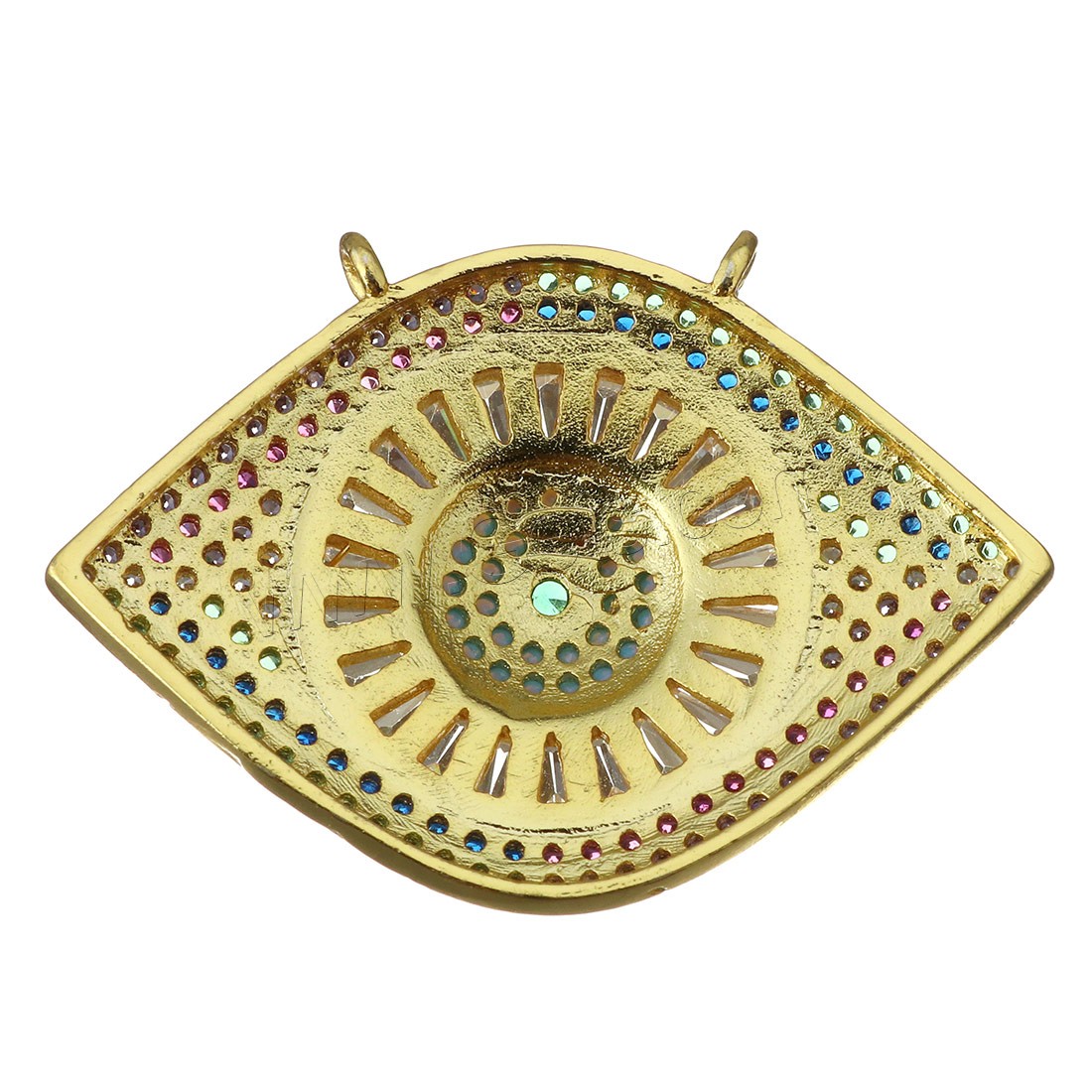 Cubique Pendentif en laiton zircon pavent, œil, Placage, pavé de micro zircon & double trou, plus de couleurs à choisir, 33x23x5mm, Trou:Environ 1.5mm, Vendu par PC