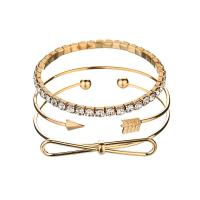 Zinc Alloy Multi Bangle Sets, cuff bangle & bangle, gold color plated, three pieces & adjustable & for woman & with rhinestone, Inner Approx 55,60,65mm Approx 6.8 Inch, Approx 7.4 Inch, Approx 8 Inch 