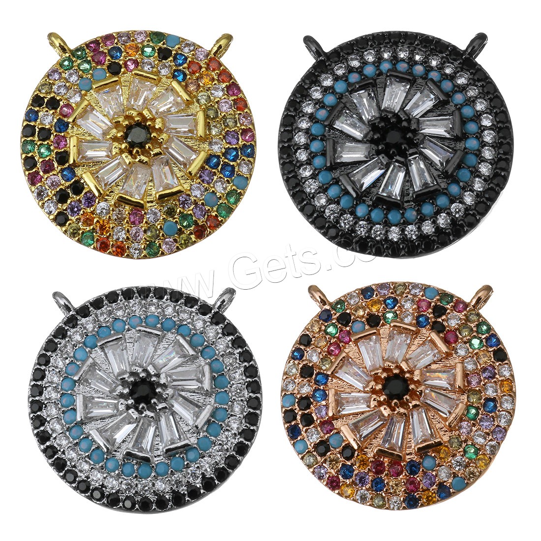 Cubique Pendentif en laiton zircon pavent, Plat rond, Placage, pavé de micro zircon & double trou, plus de couleurs à choisir, 18x18x4mm, Trou:Environ 1.5mm, Vendu par PC