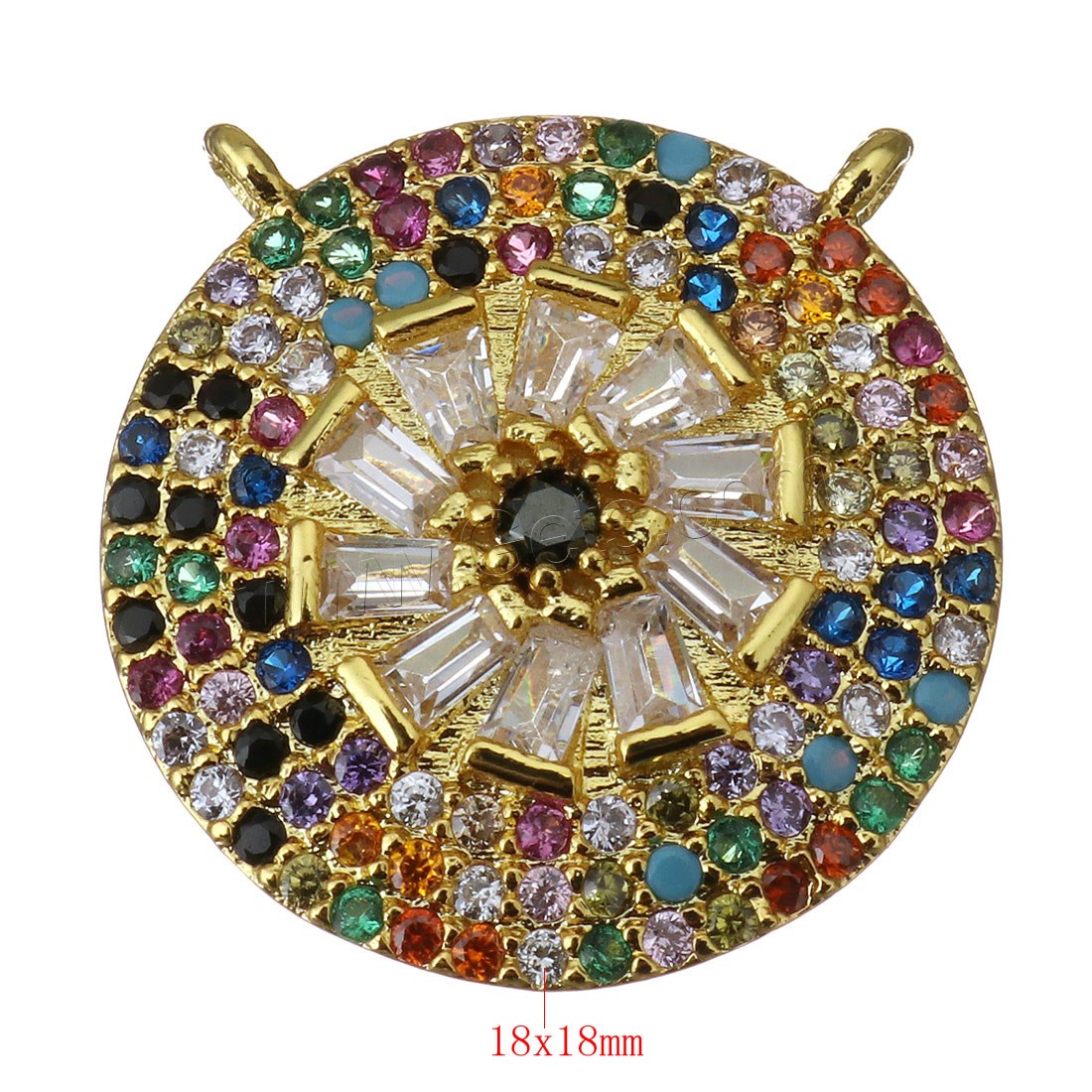 Cubique Pendentif en laiton zircon pavent, Plat rond, Placage, pavé de micro zircon & double trou, plus de couleurs à choisir, 18x18x4mm, Trou:Environ 1.5mm, Vendu par PC