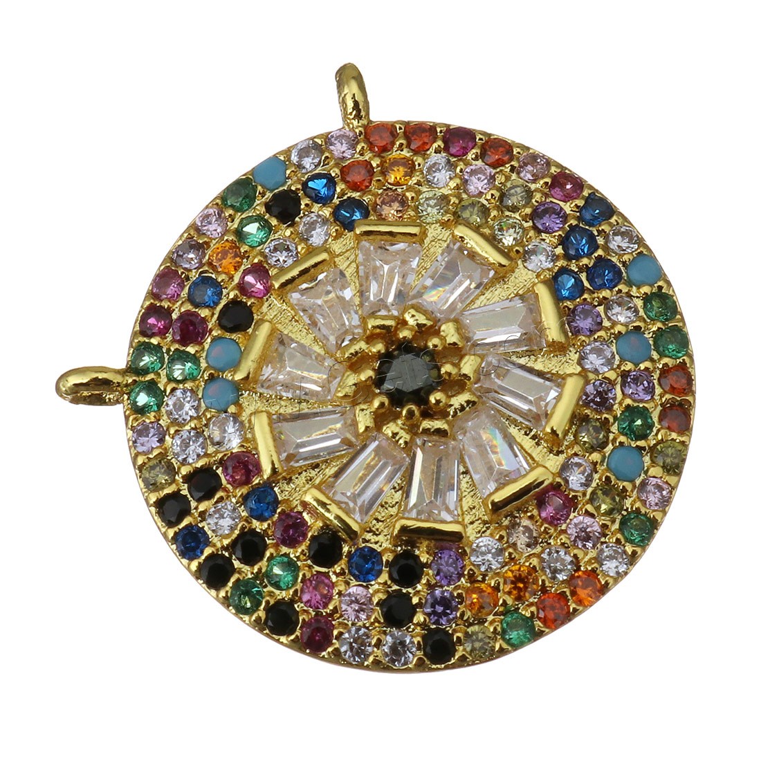 Cubique Pendentif en laiton zircon pavent, Plat rond, Placage, pavé de micro zircon & double trou, plus de couleurs à choisir, 18x18x4mm, Trou:Environ 1.5mm, Vendu par PC