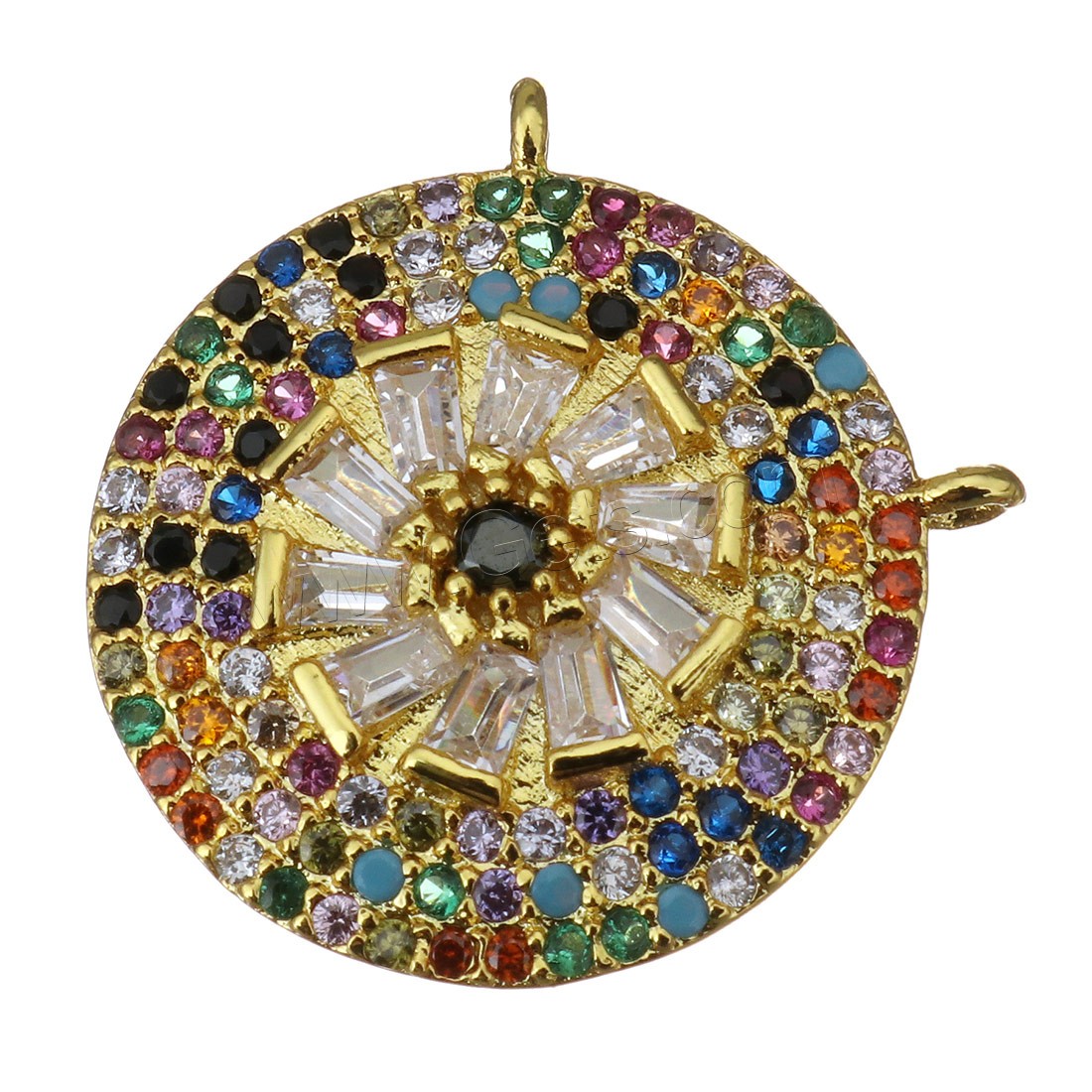 Cubique Pendentif en laiton zircon pavent, Plat rond, Placage, pavé de micro zircon & double trou, plus de couleurs à choisir, 18x18x4mm, Trou:Environ 1.5mm, Vendu par PC