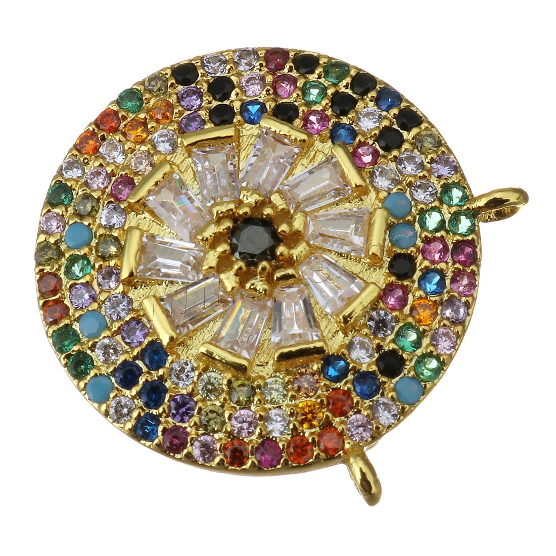 Cubique Pendentif en laiton zircon pavent, Plat rond, Placage, pavé de micro zircon & double trou, plus de couleurs à choisir, 18x18x4mm, Trou:Environ 1.5mm, Vendu par PC