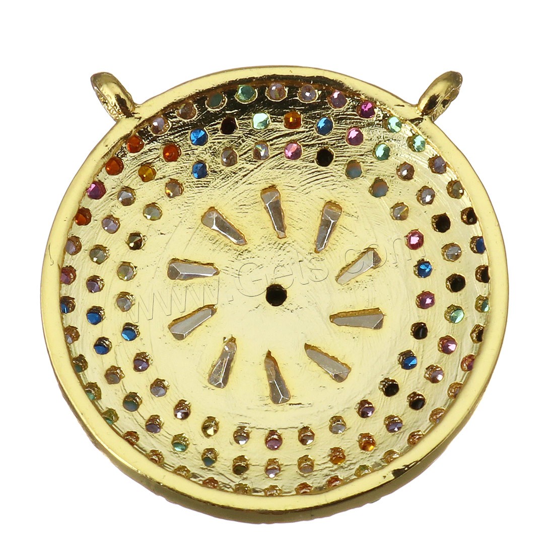 Cubique Pendentif en laiton zircon pavent, Plat rond, Placage, pavé de micro zircon & double trou, plus de couleurs à choisir, 18x18x4mm, Trou:Environ 1.5mm, Vendu par PC