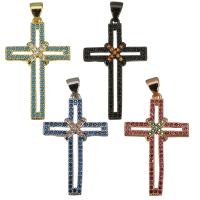 Латунь крест подвески, Kресты, Другое покрытие, инкрустированное микро кубического циркония, Много цветов для выбора отверстие:Приблизительно 4mm, продается PC
