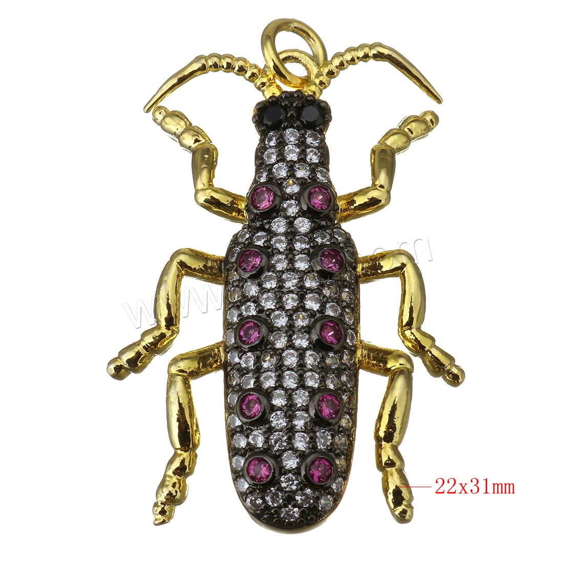 Animal Brass Pendants, Insect, plated, micro pave cubic zirconia, more colors for choice, 22x31x5mm, Hole:Approx 3mm, Sold By PC