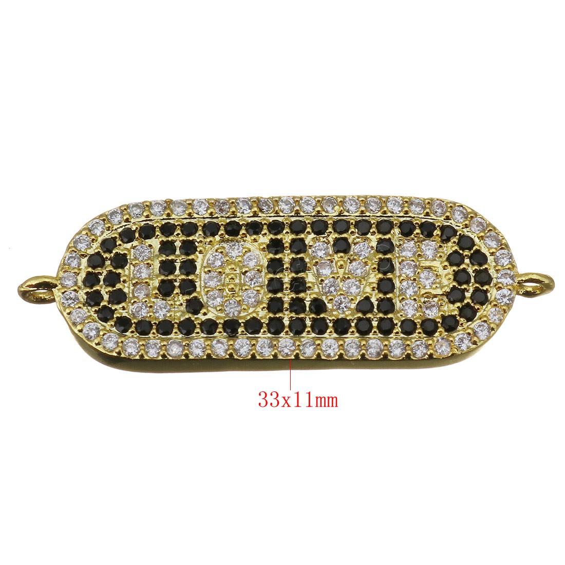 Zircon pavent Laiton Connector, Placage, pavé de micro zircon & boucle de 1/1, plus de couleurs à choisir, 33x11x2mm, Trou:Environ 1.5mm, Vendu par PC