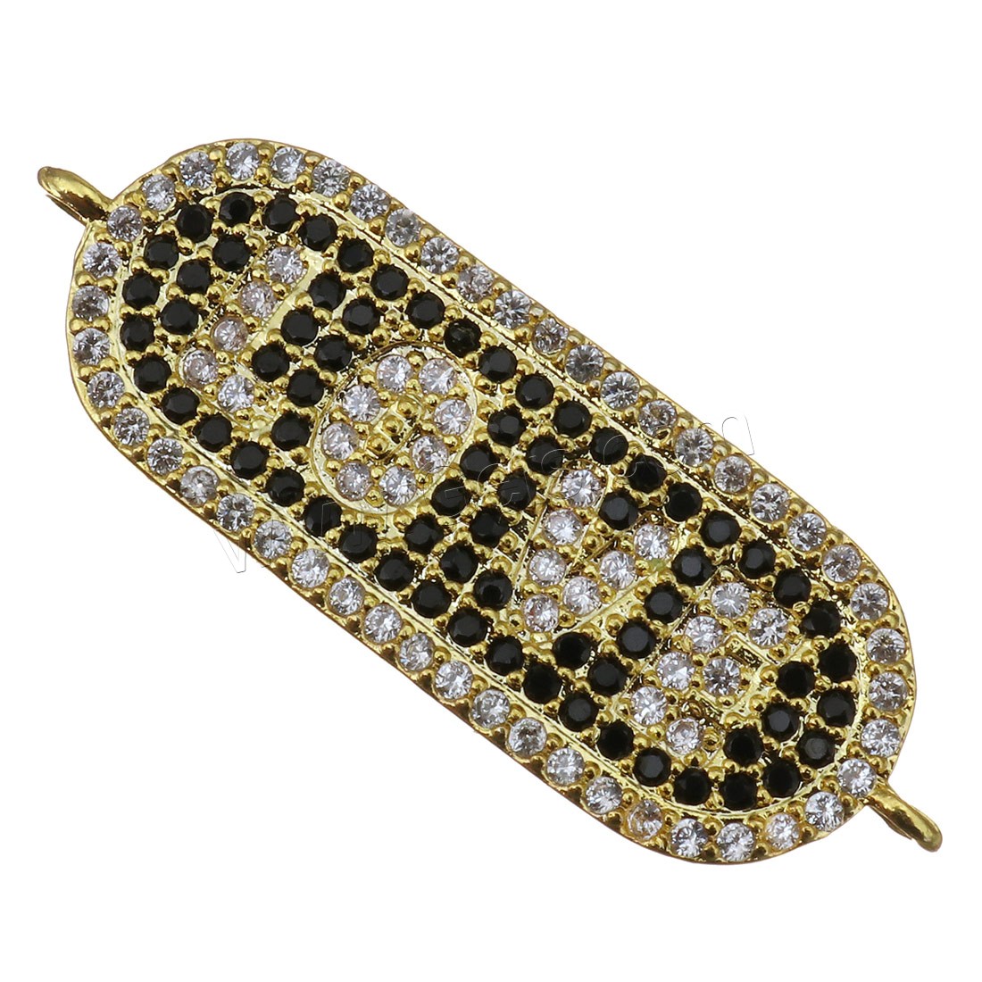 Zircon pavent Laiton Connector, Placage, pavé de micro zircon & boucle de 1/1, plus de couleurs à choisir, 33x11x2mm, Trou:Environ 1.5mm, Vendu par PC