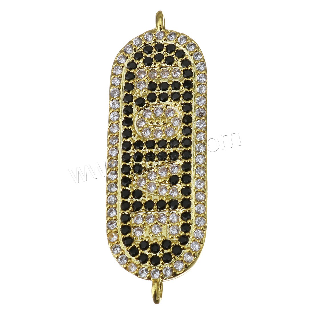 Zircon pavent Laiton Connector, Placage, pavé de micro zircon & boucle de 1/1, plus de couleurs à choisir, 33x11x2mm, Trou:Environ 1.5mm, Vendu par PC