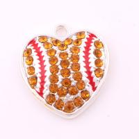 Zinc Alloy Heart Pendants, Flat Heart, thick silver plated, with rhinestone, 20mm Approx 1.5mm 