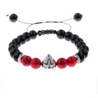 Lava Bead Bracelet, with Mixed Agate & Zinc Alloy, Helmet, plated, Adjustable & for man & with rhinestone, black and red, 8mm Approx 6.5 Inch 
