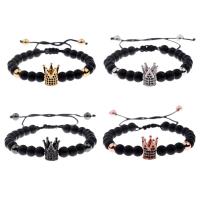 Lava Bead Bracelet, with Zinc Alloy, Crown, plated, Adjustable & Unisex & micro pave cubic zirconia 6mm Approx 6.5 Inch 
