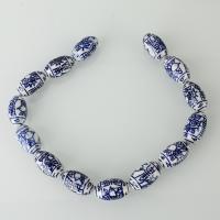 Perla de porcelana azul y blanca, 25x15x15mm, agujero:aproximado 2.5mm, longitud:aproximado 14 Inch, aproximado 14PCs/Sarta, Vendido por Sarta