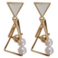 Zinc Alloy Drop Earring, with Cloth & Glass Pearl, gold color plated & for woman, white, nickel, lead & cadmium free 