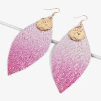 Zinc Alloy Drop Earring, with PU Leather, rose gold color plated, for woman nickel, lead & cadmium free 