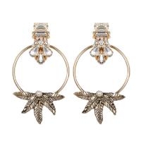 Zinc Alloy Rhinestone Drop Earring, with Glass Pearl, antique brass color plated, for woman & with rhinestone, nickel, lead & cadmium free 