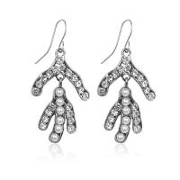 Zinc Alloy Rhinestone Drop Earring, with Glass Pearl, silver color plated, for woman & with rhinestone, nickel, lead & cadmium free 