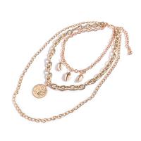 Zinc Alloy Necklace, gold color plated, three layers & oval chain & for woman, nickel, lead & cadmium free Approx 17.7 Inch 