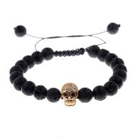 Lava Bead Bracelet, with Zinc Alloy, Skull, plated, Unisex & micro pave cubic zirconia 8mm Approx 6.5 Inch 