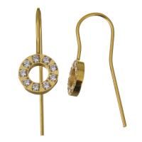 Stainless Steel Hook Earwire, gold color plated, with rhinestone 0.8mm 