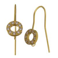 Stainless Steel Hook Earwire, gold color plated, with loop & with rhinestone 0.8mm Approx 2mm 