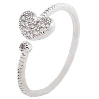 Brass Cuff Finger Ring, Heart, platinum plated, adjustable & micro pave cubic zirconia & for woman, US Ring 