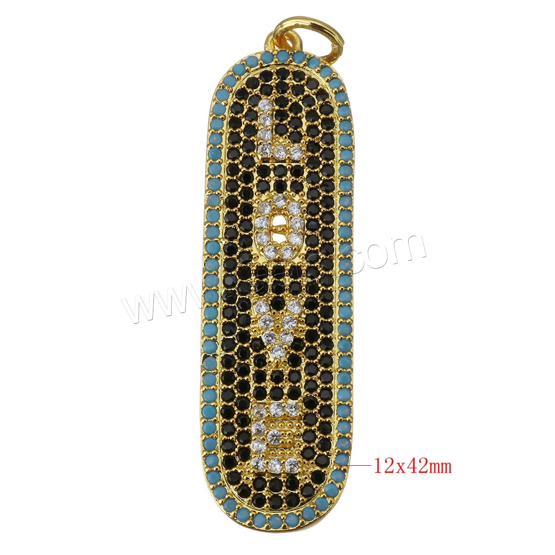 Cubic Zirconia Micro Pave Brass Pendant, plated, micro pave cubic zirconia, more colors for choice, 12x42x2.5mm, Hole:Approx 4mm, Sold By PC