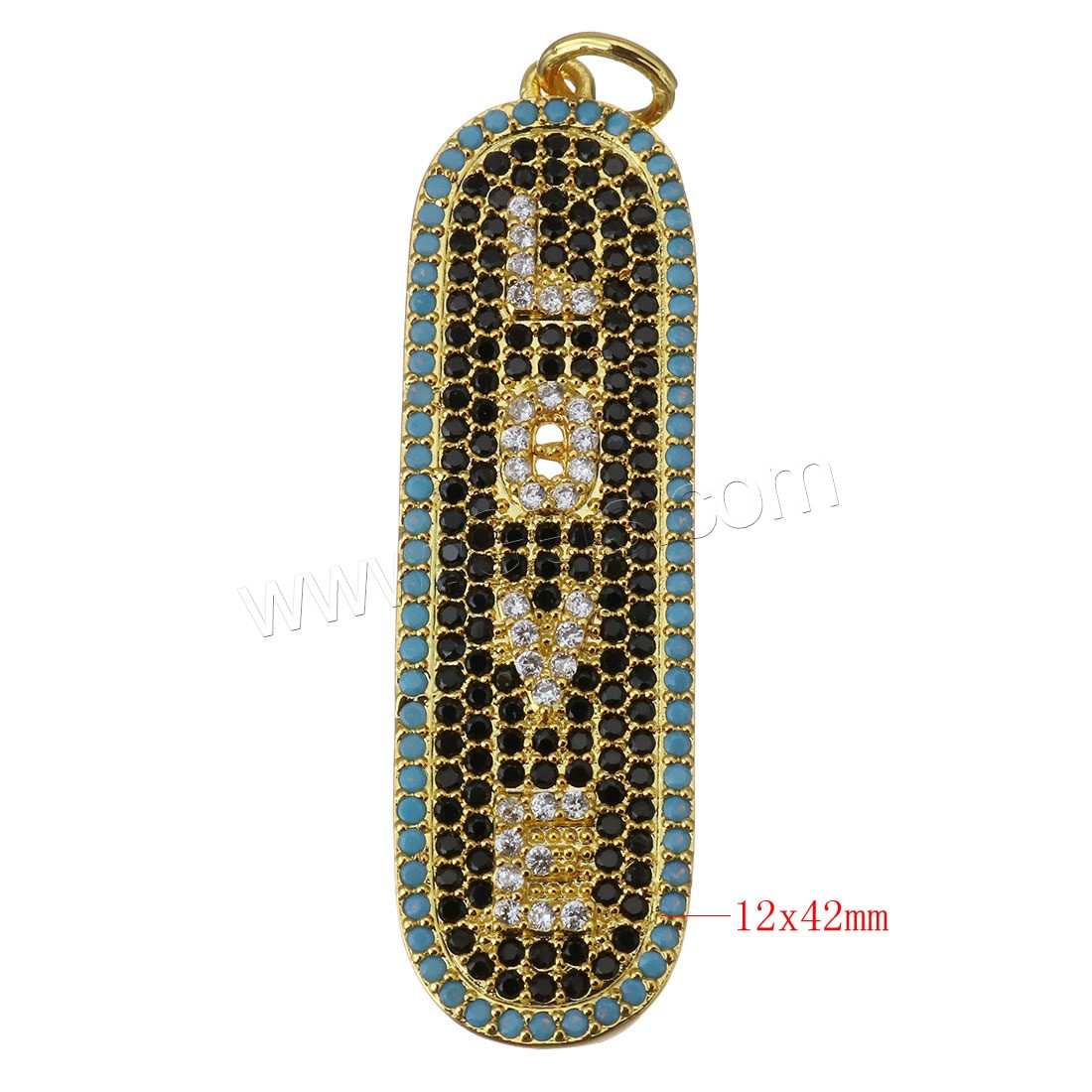 Cubique Pendentif en laiton zircon pavent, Placage, pavé de micro zircon, plus de couleurs à choisir, 12x42x2.5mm, Trou:Environ 4mm, Vendu par PC