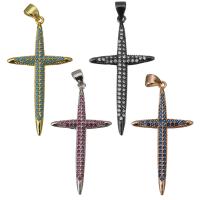 Brass Cross Pendants, plated, micro pave cubic zirconia Approx 4mm 
