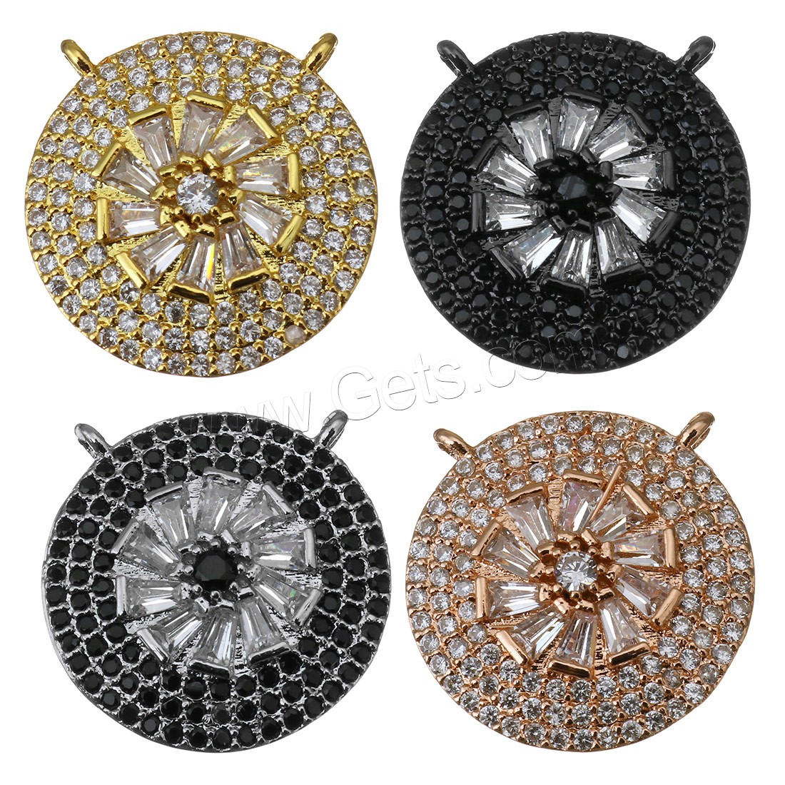 Cubique Pendentif en laiton zircon pavent, Plat rond, Placage, pavé de micro zircon & double trou, plus de couleurs à choisir, 18x18x4mm, Trou:Environ 1mm, Vendu par PC