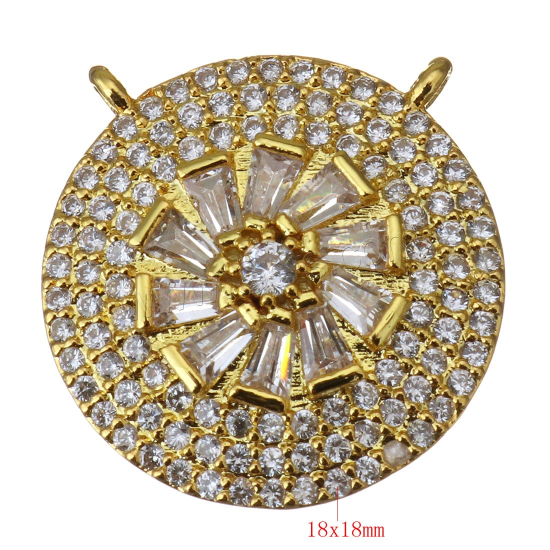 Cubique Pendentif en laiton zircon pavent, Plat rond, Placage, pavé de micro zircon & double trou, plus de couleurs à choisir, 18x18x4mm, Trou:Environ 1mm, Vendu par PC