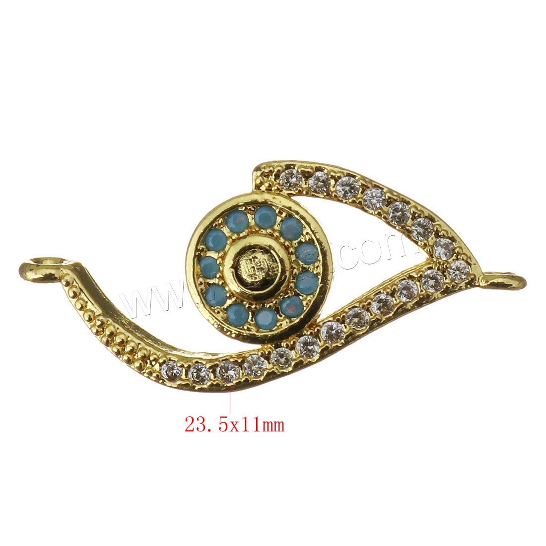 Cubic Zirconia Micro Pave Brass Connector, Evil Eye, plated, micro pave cubic zirconia & 1/1 loop, more colors for choice, 23.5x11x3mm, Hole:Approx 1mm, Sold By PC