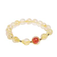 Citrine Bracelet, with Strawberry Quartz, Round, natural, for woman, yellow, 15mm 