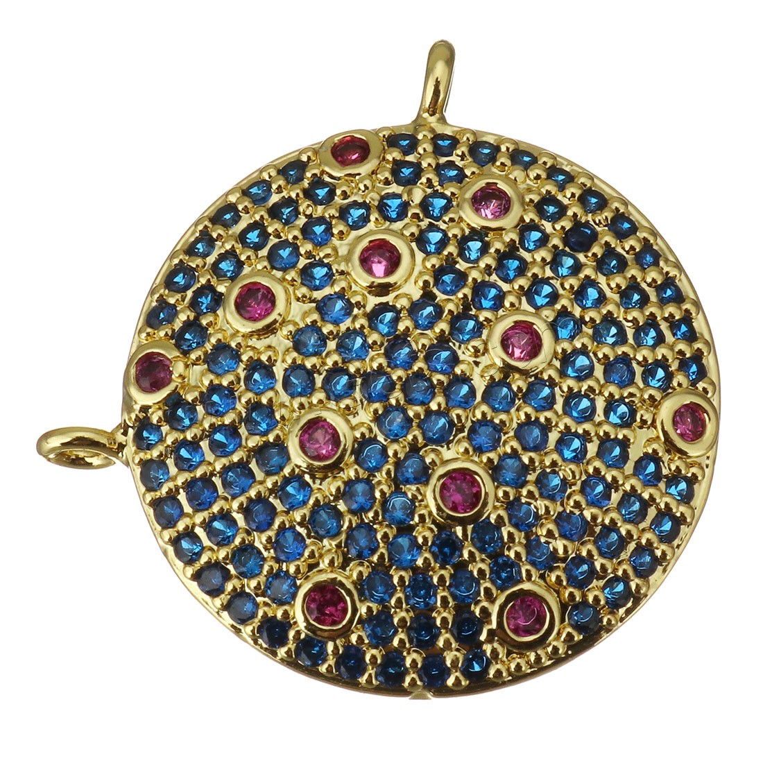 Cubic Zirconia Micro Pave Brass Pendant, plated, micro pave cubic zirconia & double-hole, more colors for choice, 19x19x3.5mm, Hole:Approx 1mm, Sold By PC