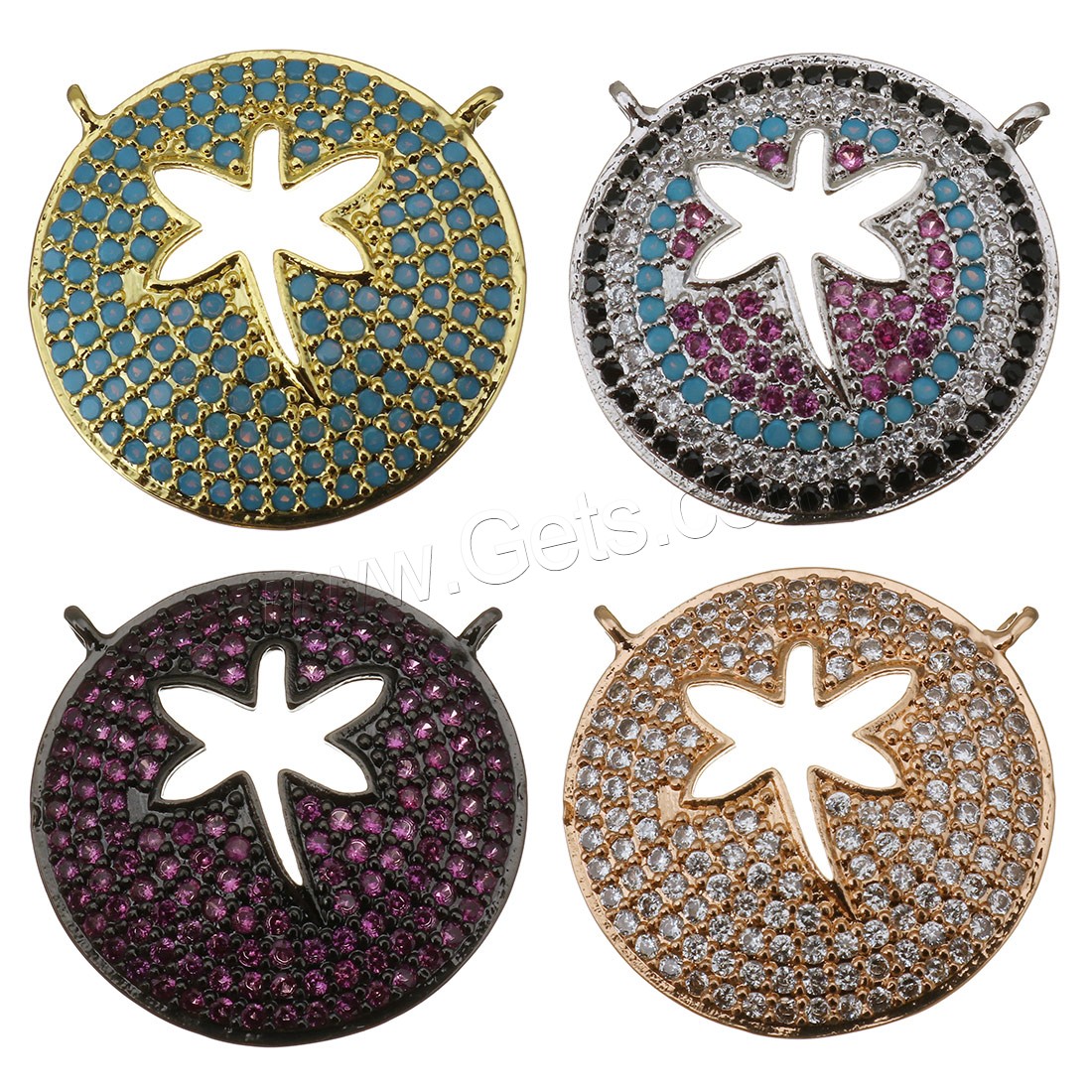 Cubic Zirconia Micro Pave Brass Pendant, plated, micro pave cubic zirconia & double-hole, more colors for choice, 20x20x4mm, Hole:Approx 1mm, Sold By PC