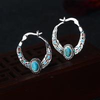 Brass Lever Back Earring, with Synthetic Turquoise, antique silver color plated, for woman, 26mm 
