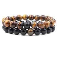 Tiger Eye Stone Bracelets, with Obsidian, Round & for man, 10mm Approx 7.8 Inch 
